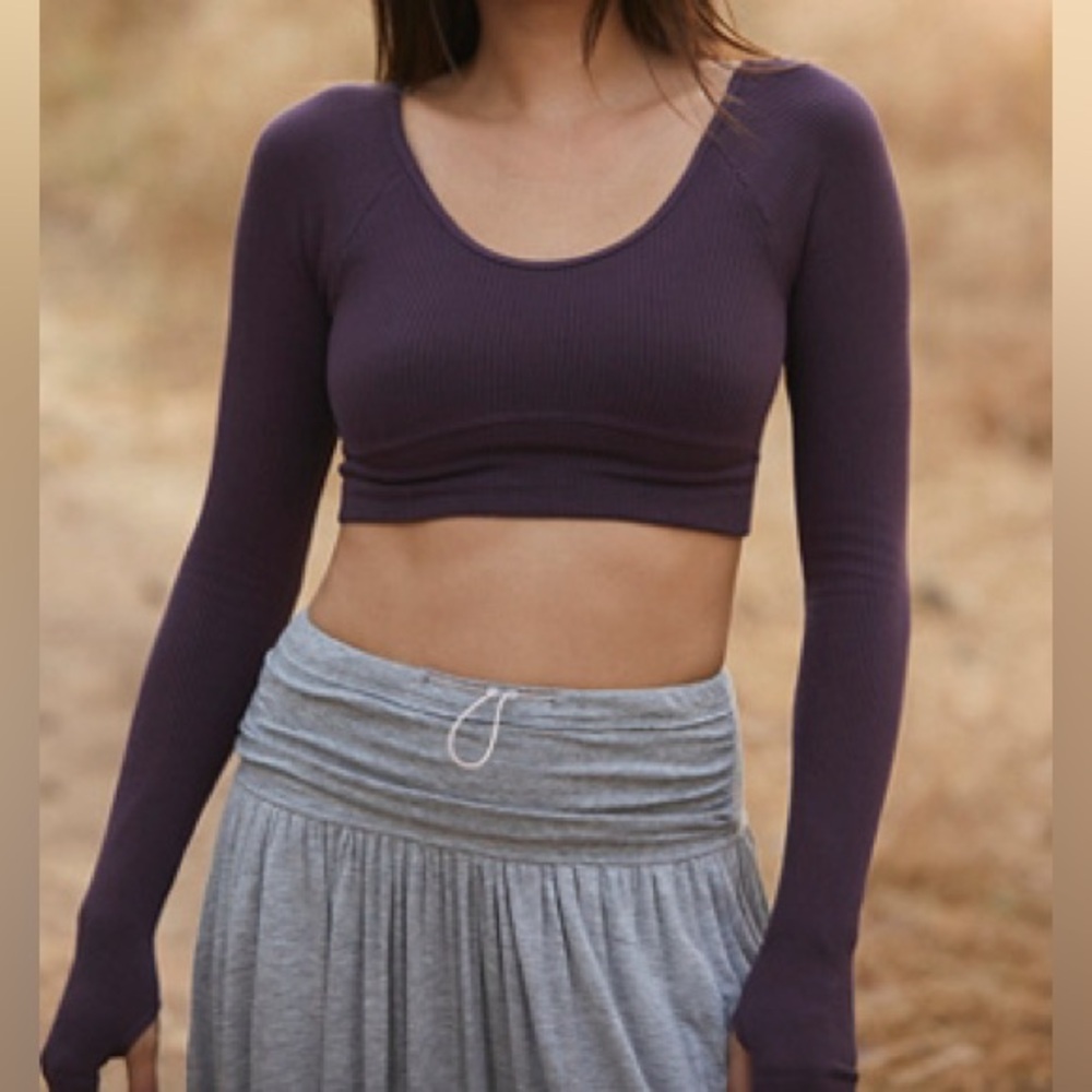 Free People Movement Hop to it long sleeve Crop Top XS/S Purple brushed maroon